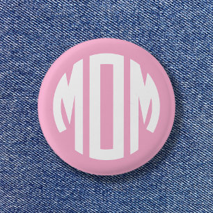 Lichtroze en witte cirkel monogram MOM Ronde Button 3,2 Cm