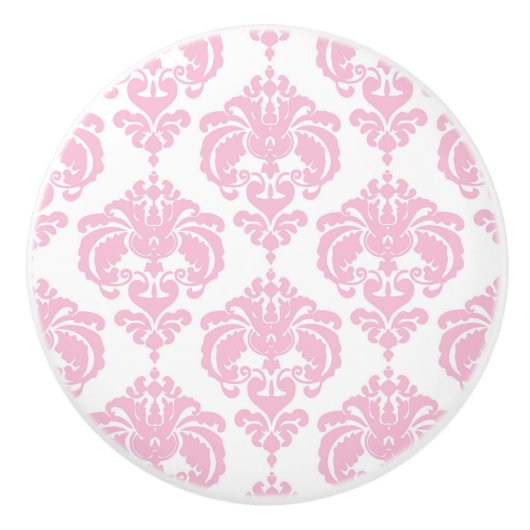 Lichtroze en witte Damask Elegant Chic Bedroom Keramische Knop (Voorkant)