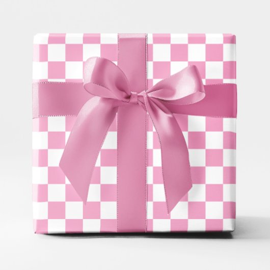 Lichtroze en Witte Geruite Cadeaupapier