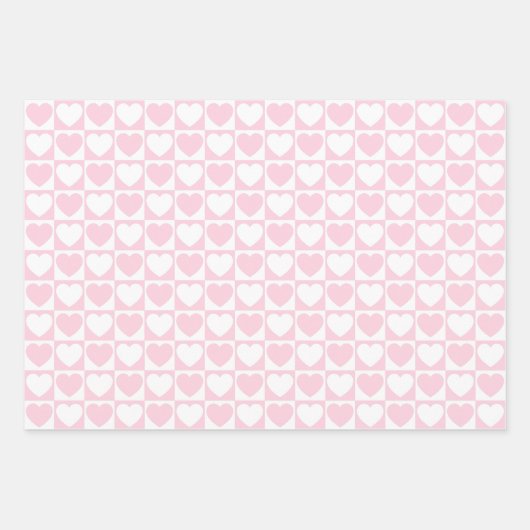 Lichtroze en witte harten inpakpapier vel (Voorkant)
