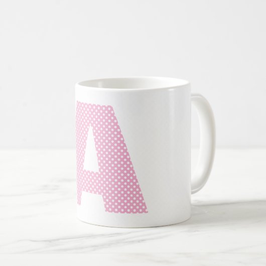 Lichtroze en witte Polka Dot Bold Monogram Koffiemok (Voorkant rechts)