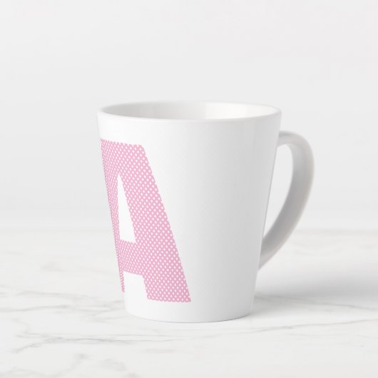 Lichtroze en witte Polka Dot Bold Monogram Latte Mok (Rechterhoek)