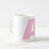 Lichtroze en witte polkadot vette monogram koffiemok (Voorkant links)