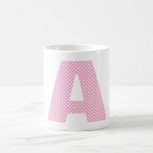 Lichtroze en witte polkadot vette monogram koffiemok