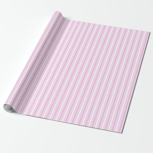 Lichtroze en witte snoepjes strepen cadeaupapier (Uitgerold)