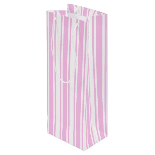 Lichtroze en witte snoepjes strepen wijn cadeautas (Achterkant Gekanteld)