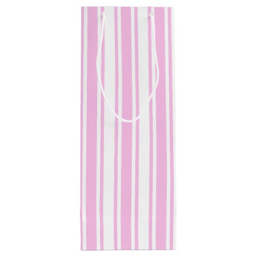 Lichtroze en witte snoepjes strepen wijn cadeautas (Achterkant)