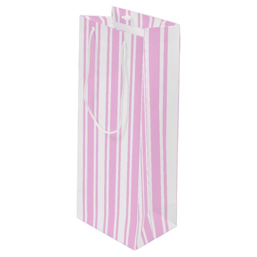 Lichtroze en witte snoepjes strepen wijn cadeautas (Voorkant Gekanteld)