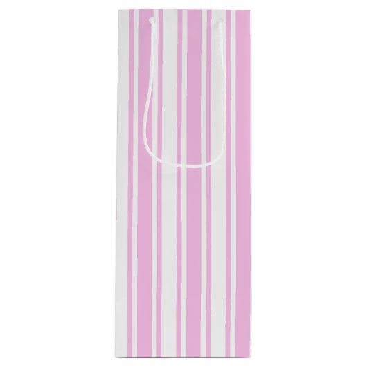 Lichtroze en witte snoepjes strepen wijn cadeautas (Voorkant)