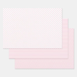 Lichtroze en witte strepen Chevron Polka Dots Inpakpapier Vel