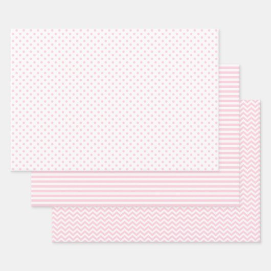 Lichtroze en witte strepen Chevron Polka Dots Inpakpapier Vel (Set)