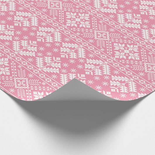 Lichtroze en witte winterfeestdag cadeaupapier (Hoek)