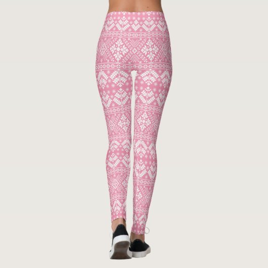 Lichtroze en witte winterfeestdag leggings (Achterkant)