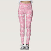 Lichtroze en witte winterfeestdag leggings (Voorkant)