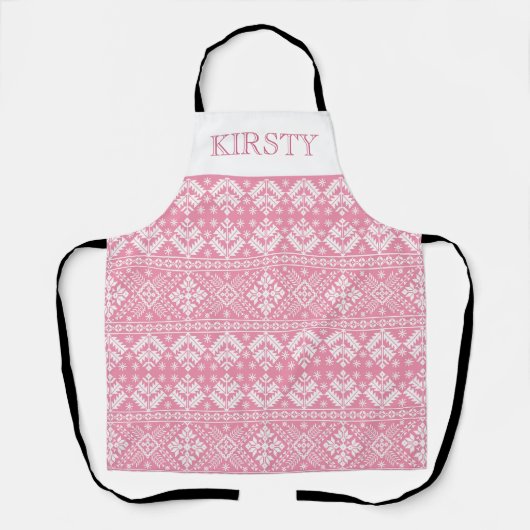 Lichtroze en witte winterfeestdag schort (Voorkant)