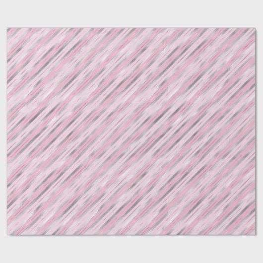 Lichtroze en zilverstrips cadeaupapier (Vlak)