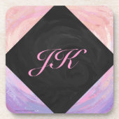 Lichtroze en zwart monogram onderzetter (Voorkant)