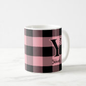 Lichtroze en zwarte Buffalo Plaid Custom Koffiemok (Voorkant rechts)