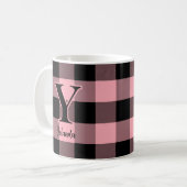 Lichtroze en zwarte Buffalo Plaid Custom Koffiemok (Voorkant links)
