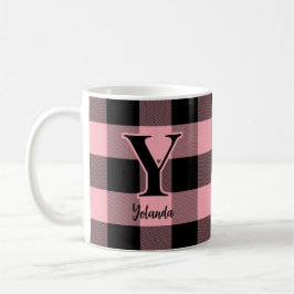 Lichtroze en zwarte Buffalo Plaid Custom Koffiemok