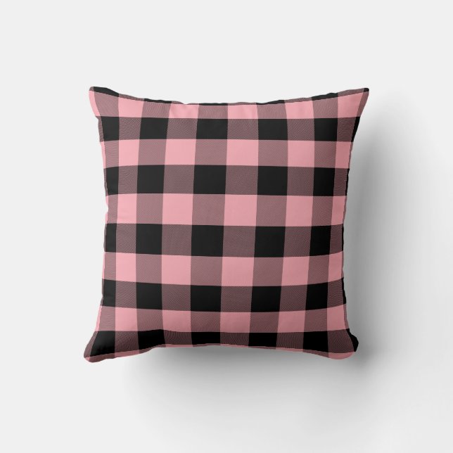 Lichtroze en zwarte Buffalo Plaid Kussen (Achterkant)