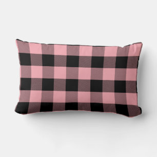 Lichtroze en zwarte Buffalo Plaid Kussen