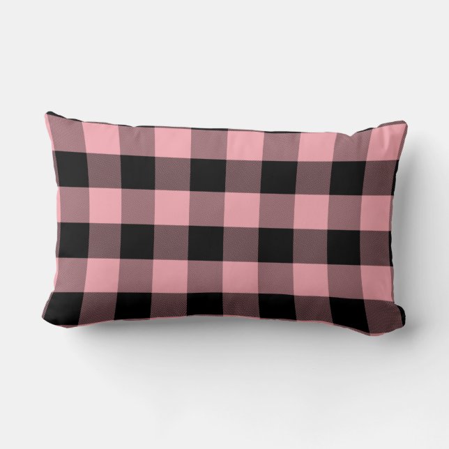 Lichtroze en zwarte Buffalo Plaid Kussen (Achterkant)