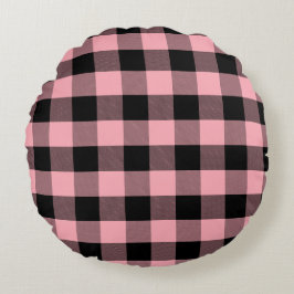 Lichtroze en zwarte Buffalo Plaid Rond Kussen