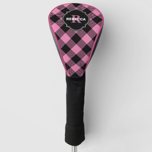 Lichtroze en zwarte Buffalo speldennaam Monogram G Golfheadcover (Voorkant)