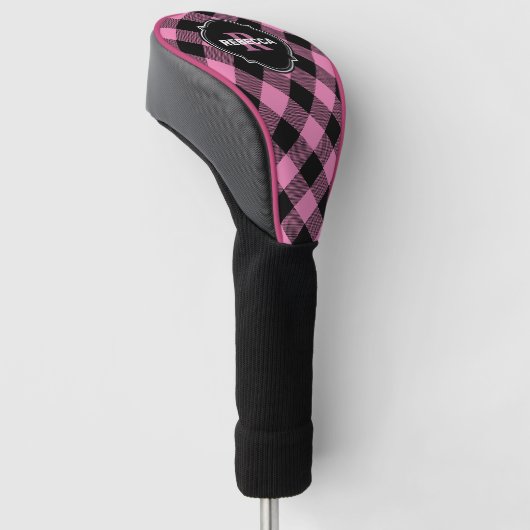Lichtroze en zwarte Buffalo speldennaam Monogram G Golfheadcover (Schuin)
