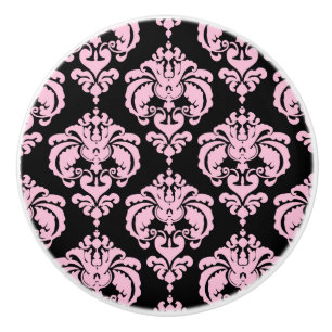 Lichtroze en zwarte Damask Elegant Chic Bedroom Keramische Knop