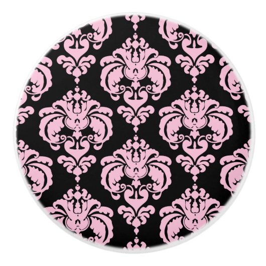 Lichtroze en zwarte Damask Elegant Chic Bedroom Keramische Knop (Voorkant)