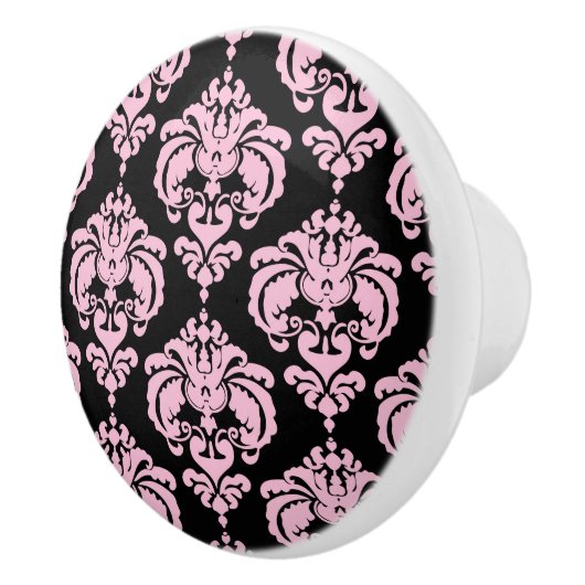 Lichtroze en zwarte Damask Elegant Chic Bedroom Keramische Knop (Rechts)