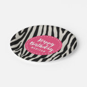 Lichtroze en zwarte Zebra Stripe Verjaardagsfeest Papieren Bordje (Gekanteld)