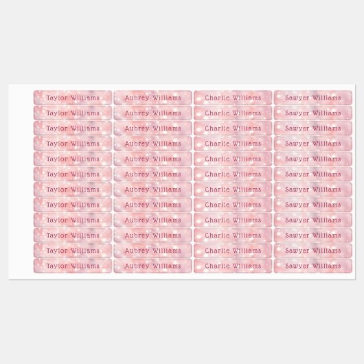 Lichtroze etherische bokeh waterdichte naam labels (Vel)