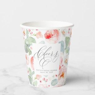 Lichtroze Floral Elegant Cheers Papieren Bekers