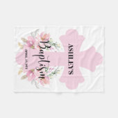 Lichtroze Floral met Cross Baptisme Fleece Deken (Voorkant (Horizontaal))