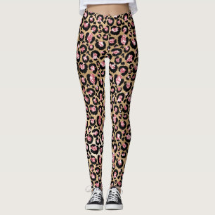 Lichtroze folie & gouden glam glitter luipaardvlek leggings