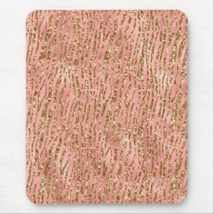 Lichtroze Folie & Gouden Glam Glitter Tijgerstrepe Muismat