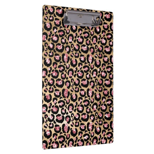 Lichtroze Folie & goudglam Glitter Lopard Spots Klembord (Rechts)