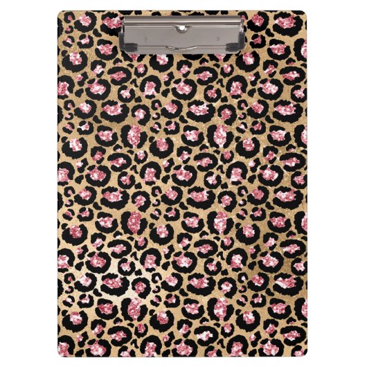 Lichtroze Folie & goudglam Glitter Lopard Spots Klembord (Voorkant)
