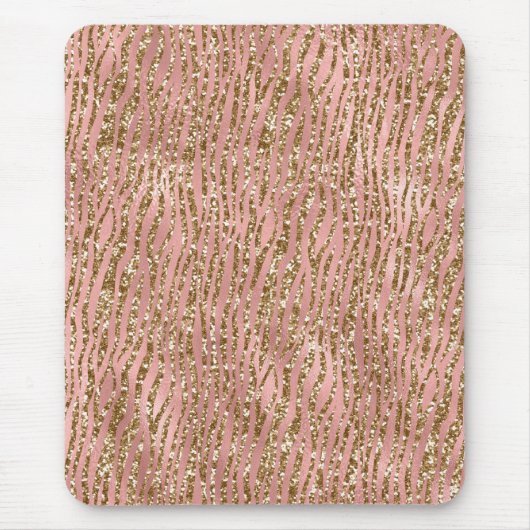 Lichtroze Folie & goudglittertijgerstrepen Muismat (Voorkant)
