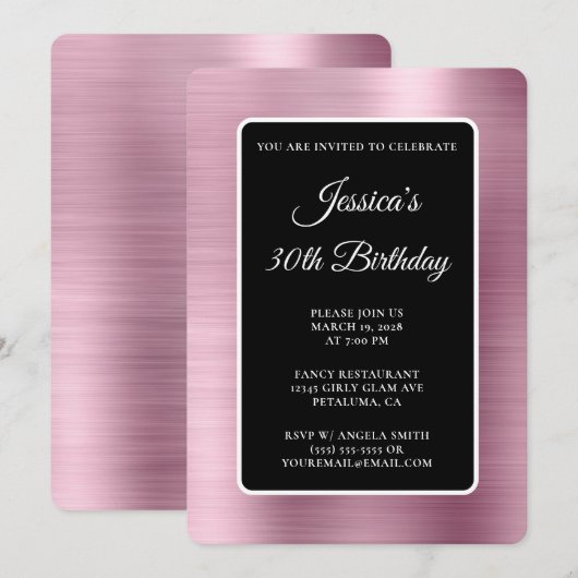 Lichtroze Folie zwart en wit 30e verjaardag Kaart (Voorkant / Achterkant)