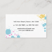 Lichtroze Geel Blauw Verf Splatter Visitekaartje (Achterkant)