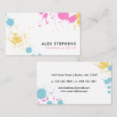 Lichtroze Geel Blauw Verf Splatter Visitekaartje (Voorkant / Achterkant)