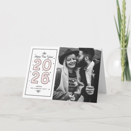 Lichtroze geometrische typografie 2025 Nieuwjaar Feestdagen Kaart (Voorkant)