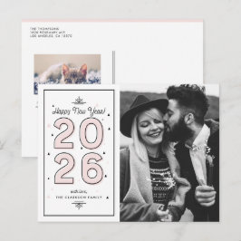 Lichtroze geometrische typografie 2025 Nieuwjaar Feestdagenkaart