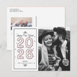 Lichtroze geometrische typografie 2025 Nieuwjaar Feestdagenkaart