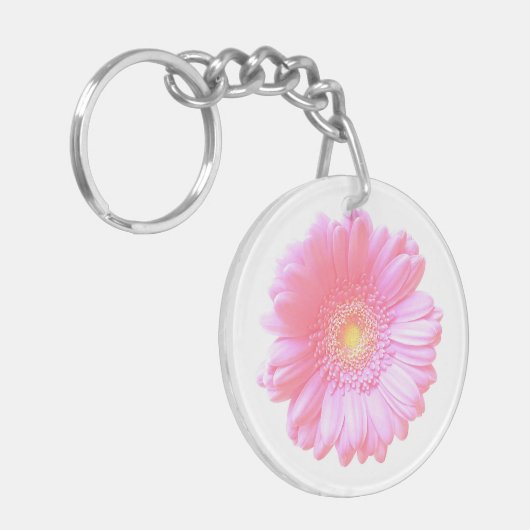 Lichtroze gerbera daisy sleutelhanger (Voorkant Links)