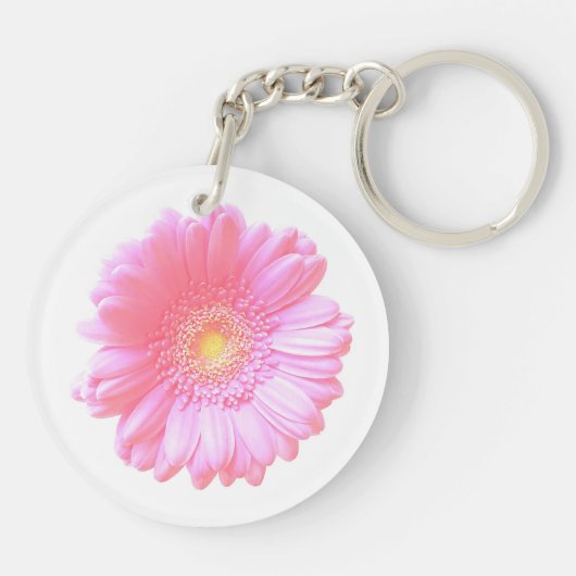 Lichtroze gerbera daisy sleutelhanger (Achterkant)